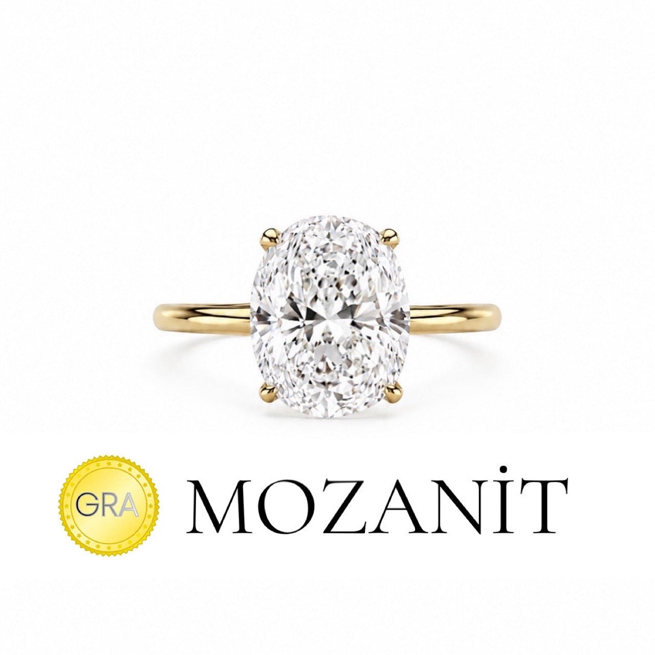 Üç Karat Mozanit Oval Yüzük