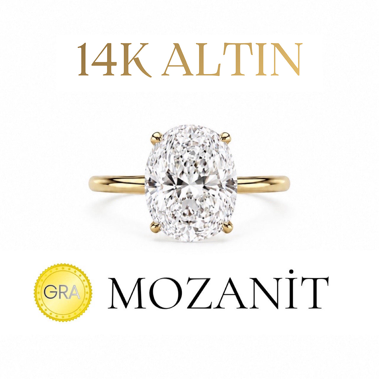 14K Oval Moissanit-Ring, drei Karat