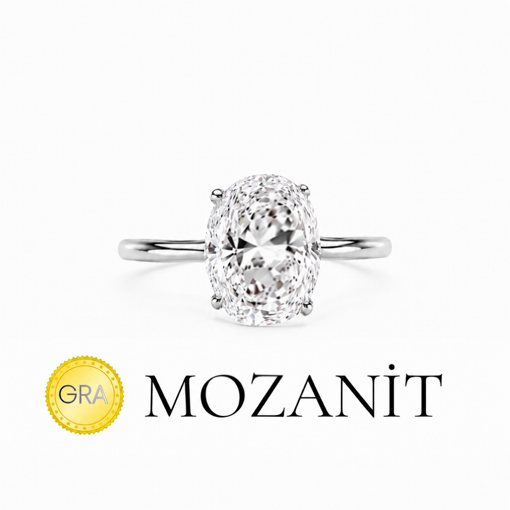 Üç Karat Mozanit Oval Yüzük