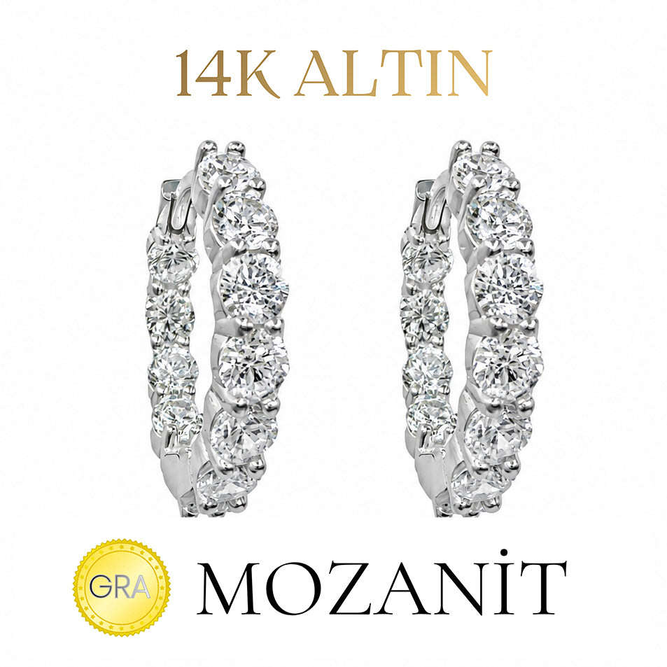 14K Mozanit Orta Boy Halka Küpe