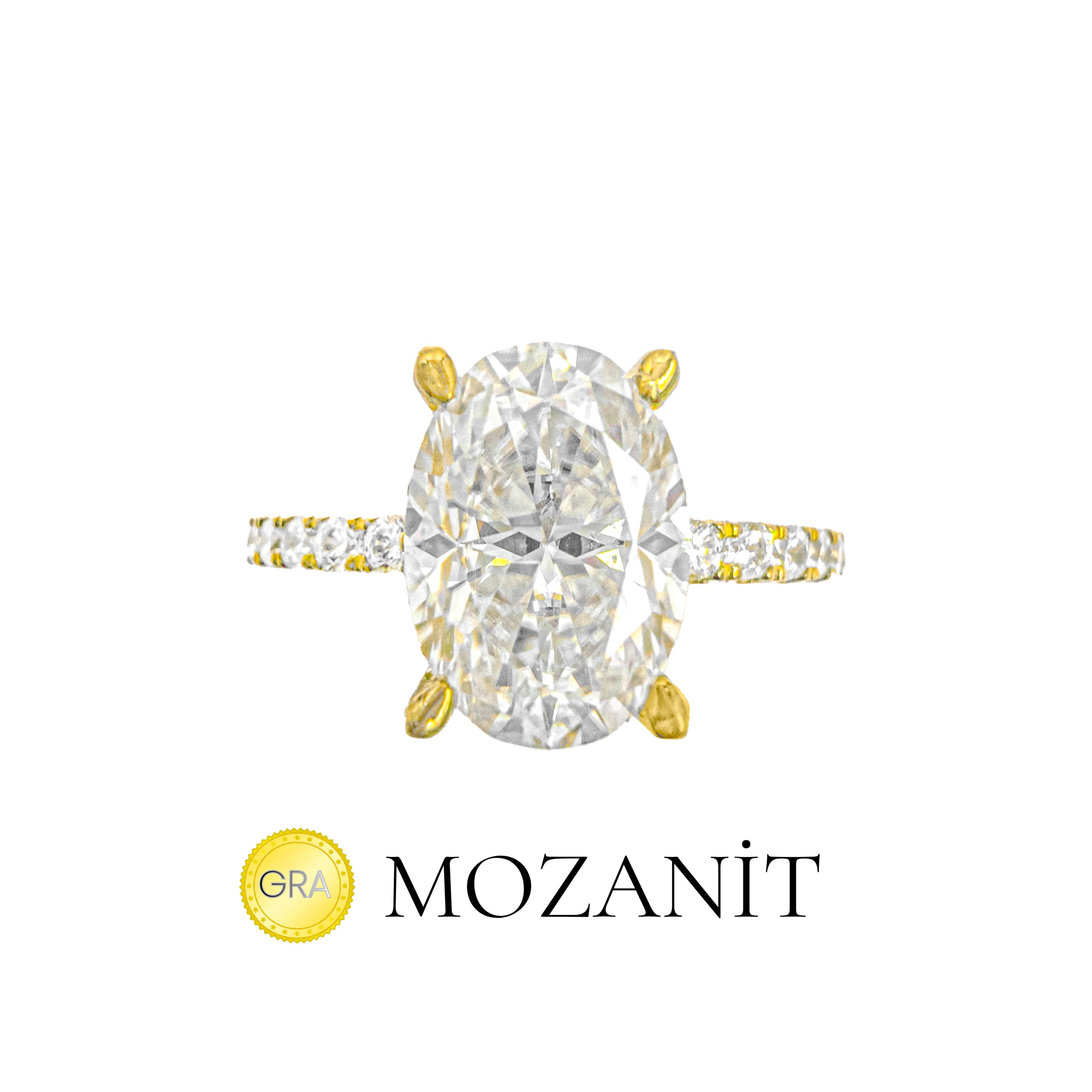 İki Karat Mozanit Uzun Oval Tektaş Yüzük