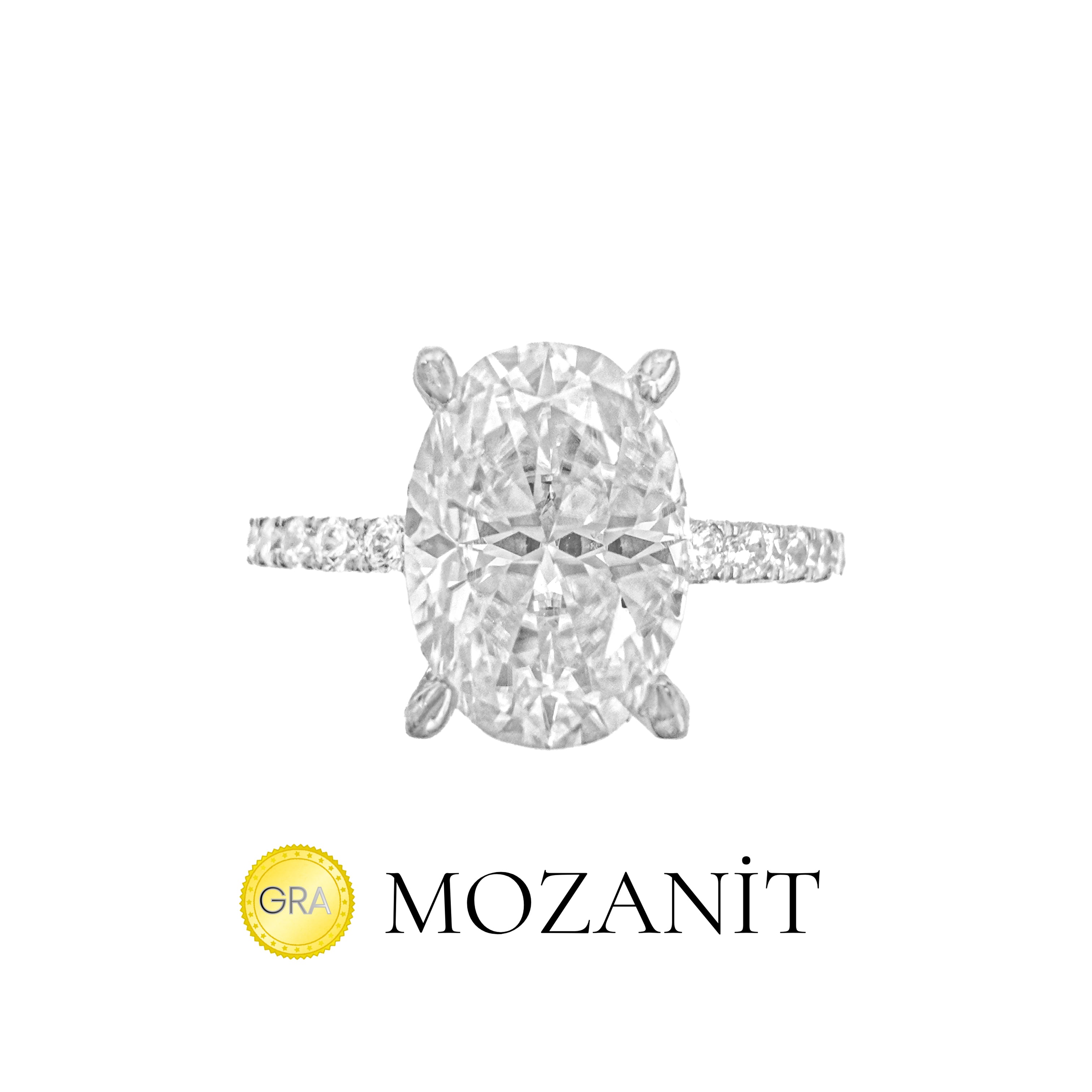 İki Karat Mozanit Uzun Oval Tektaş Yüzük