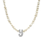 Bombeli Taş Detaylı İnci Harf Kolye