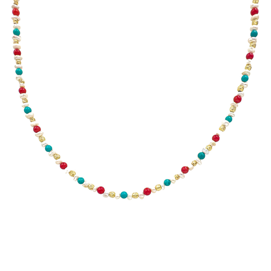 Turkuaz/Mercan İnci Doğal Taş Kolye