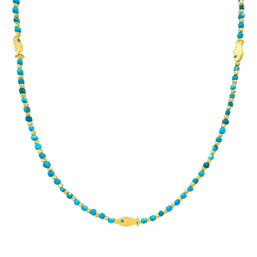 Balık Detay Turkuaz Doğal Taş Kolye