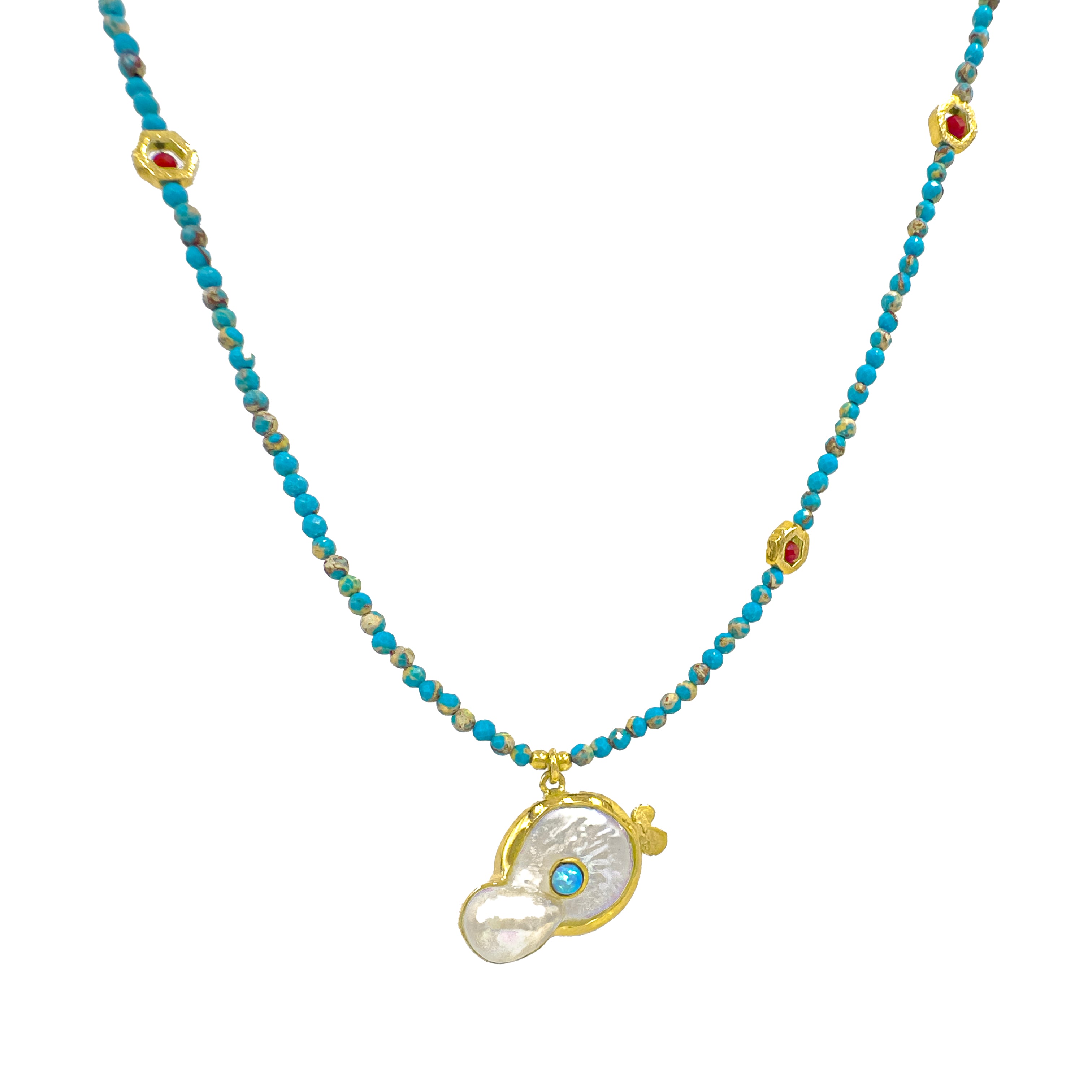 Sedefli Turkuaz Doğal Taş Kolye