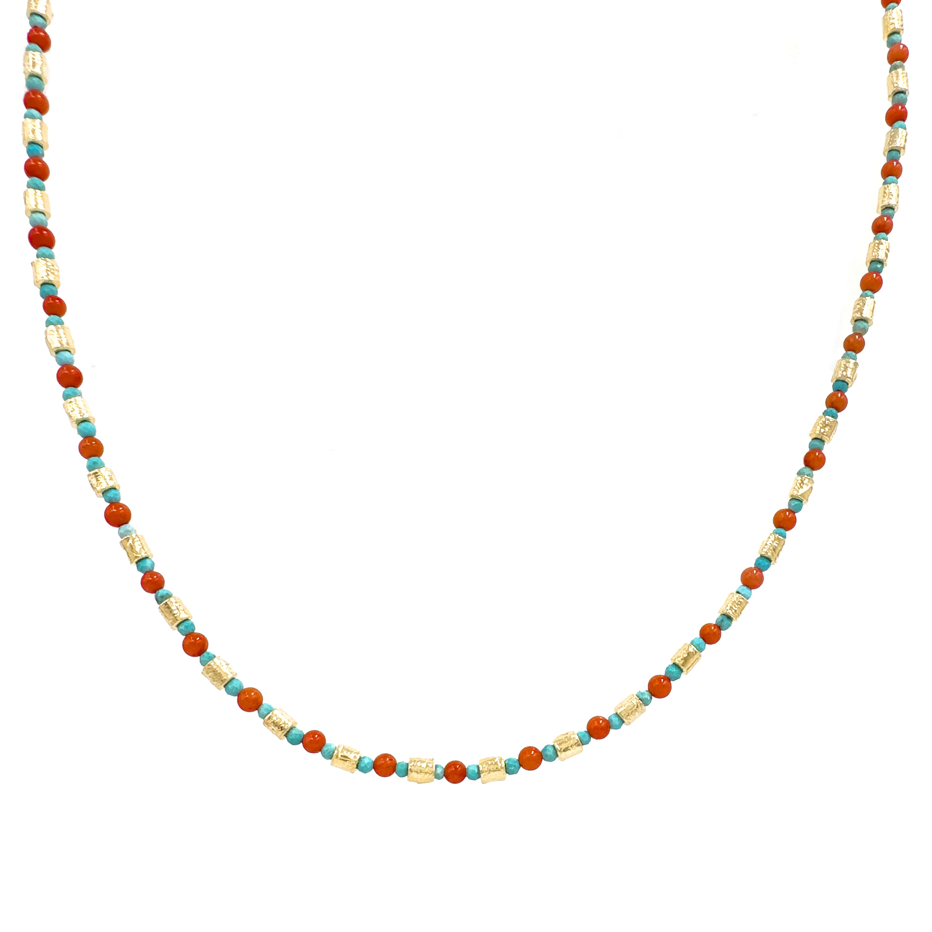 Turkuaz Ve Mercan Taşlı Doğal Taş Kolye