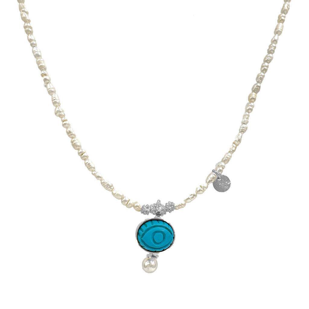İnci Turkuaz Taş Detaylı Kolye