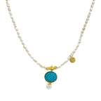 İnci Turkuaz Taş Detaylı Kolye