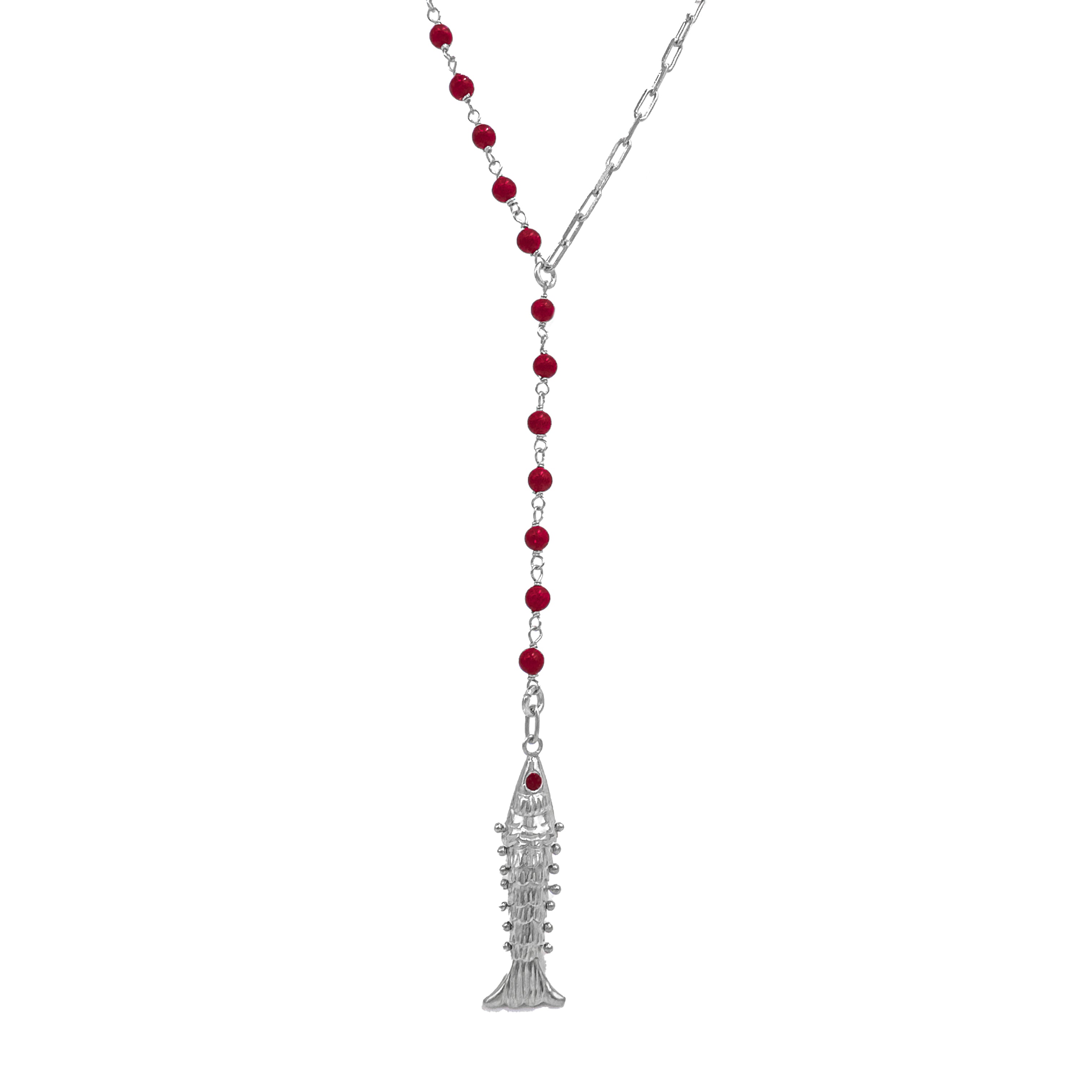 Mercan Taşlı Balık Detay Y Kolye