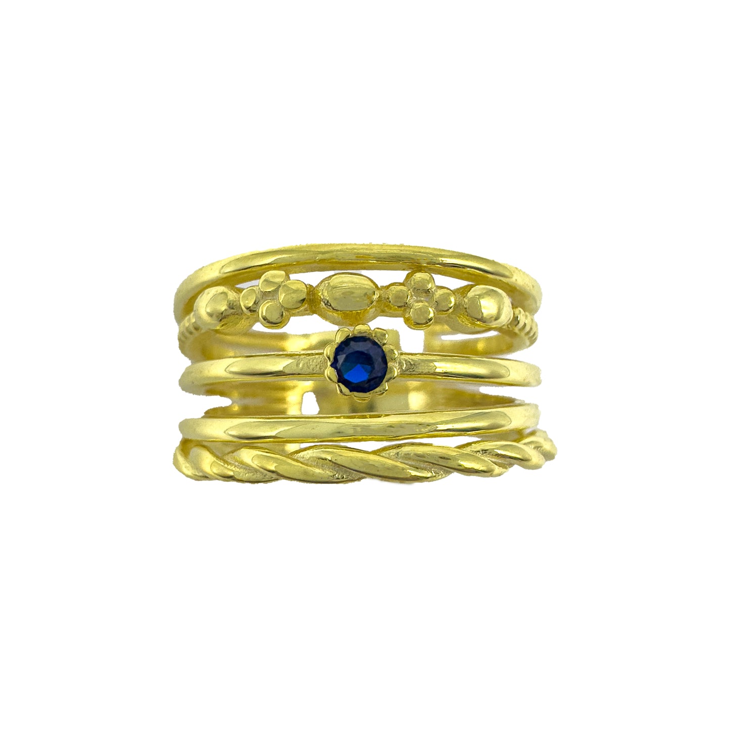 Multi-Row Navy Blue Stone Design Ring