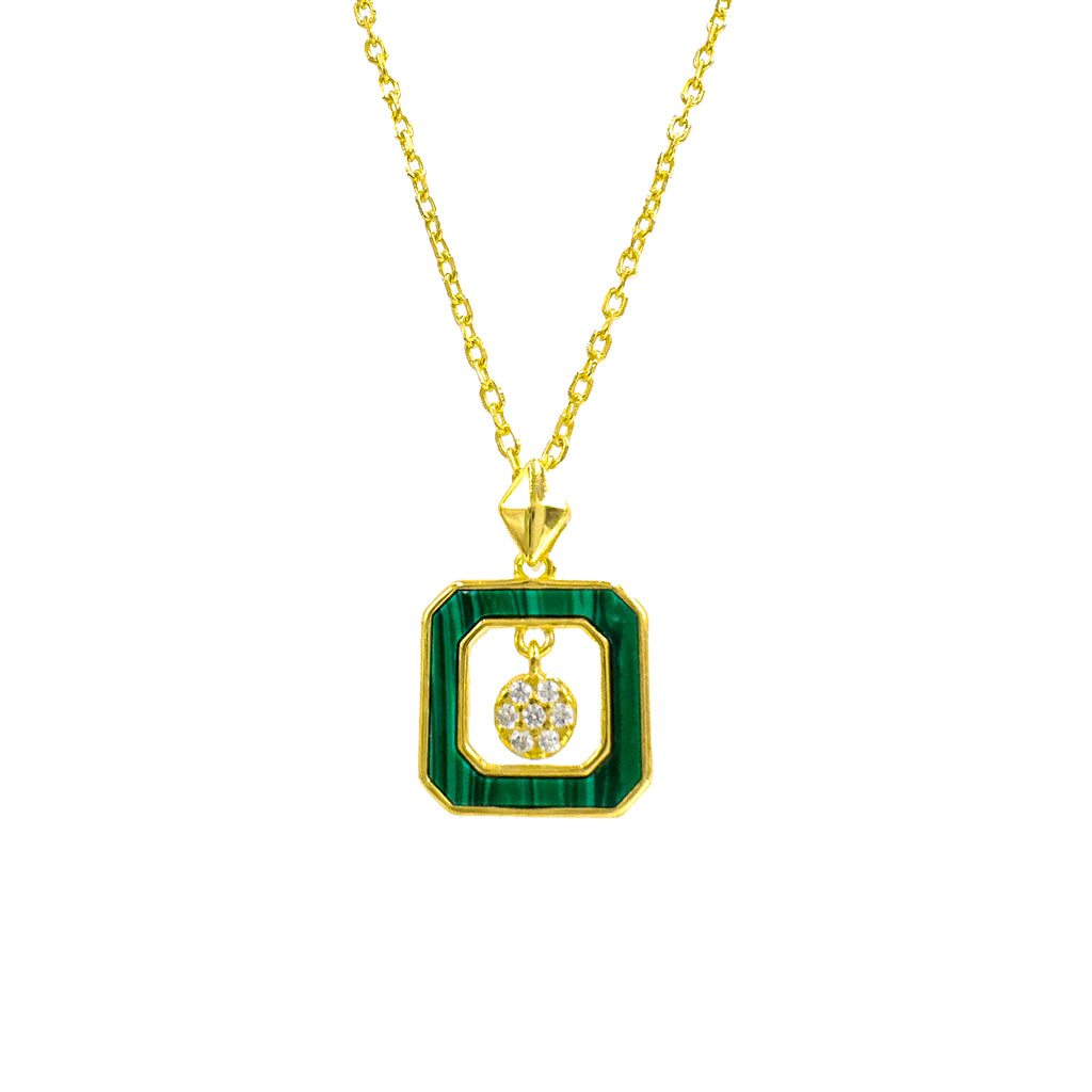 Malahit Taşlı Kare Design Kolye