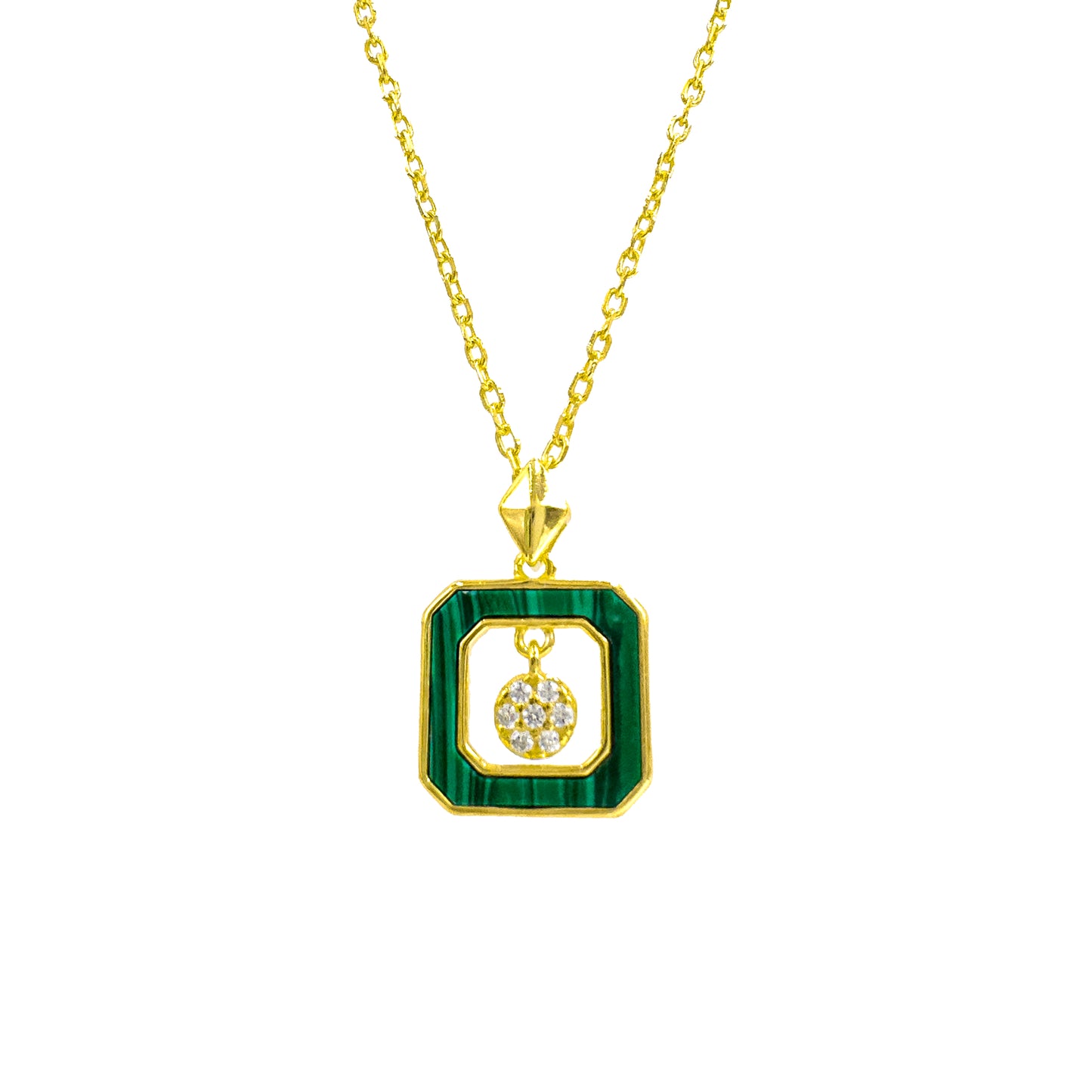 Malahit Taşlı Kare Design Kolye