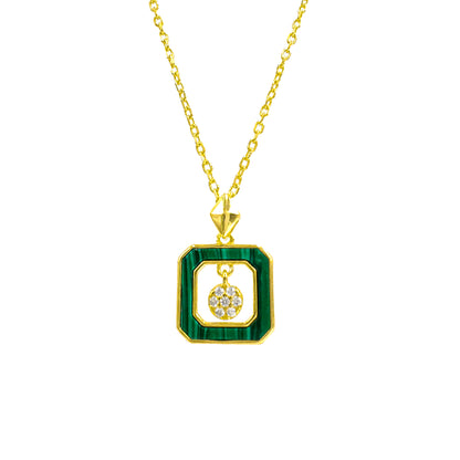 Malahit Taşlı Kare Design Kolye