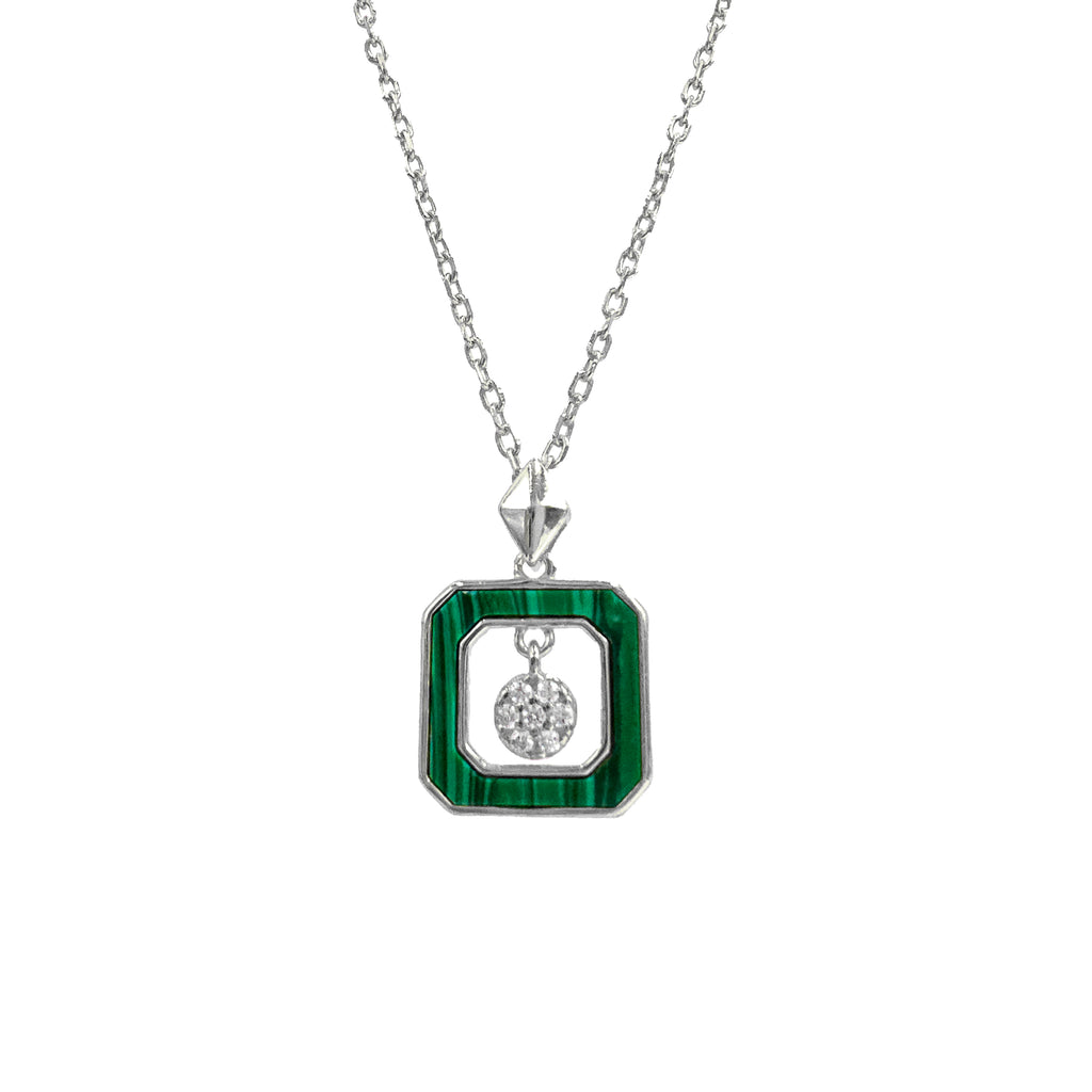 Malahit Taşlı Kare Design Kolye