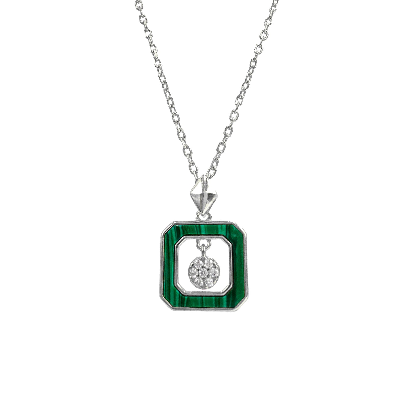 Malahit Taşlı Kare Design Kolye