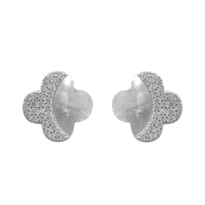 Stone Model Mother of Pearl Clover Earrings