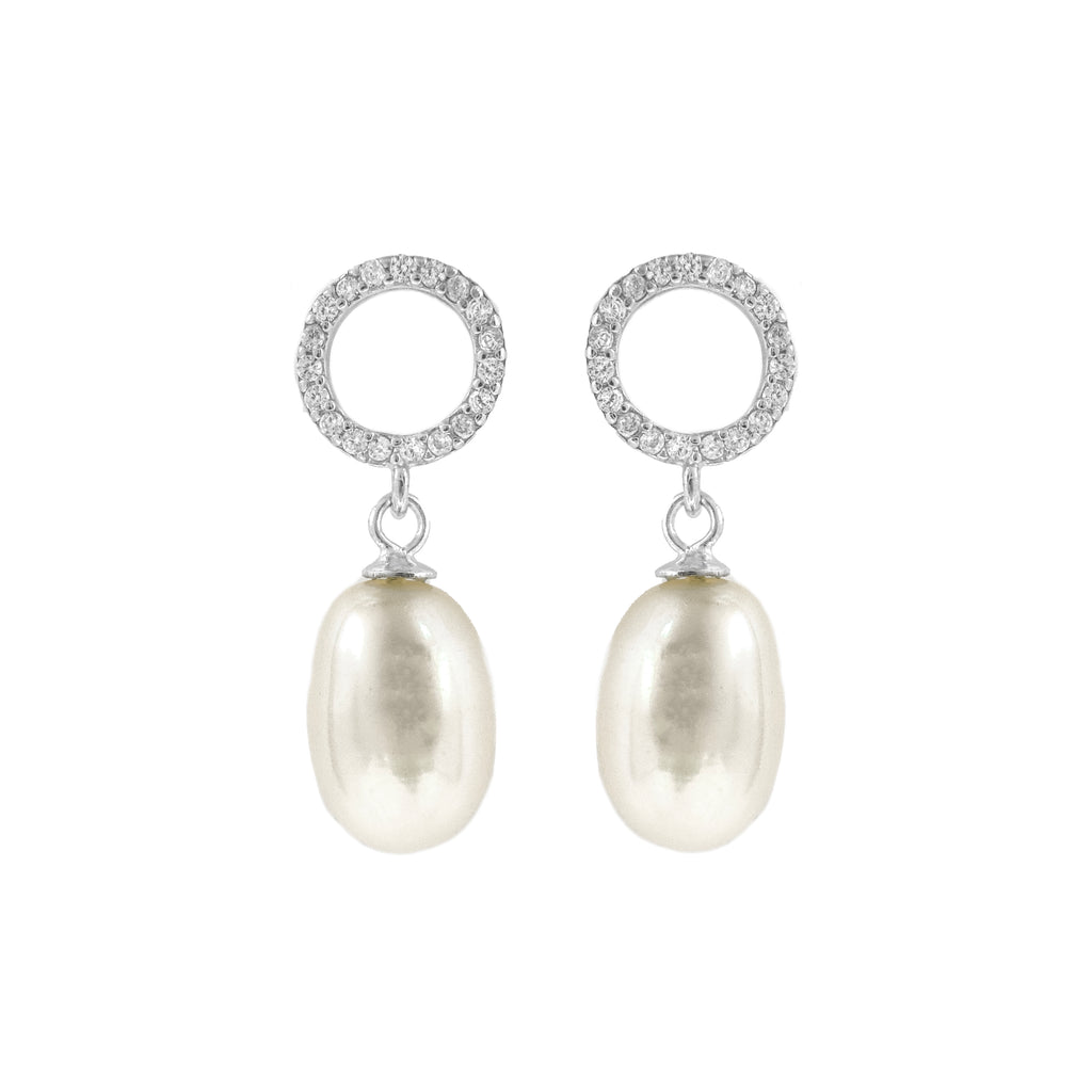 Taşlı Yuvarlak Sallantılı İnci Küpe