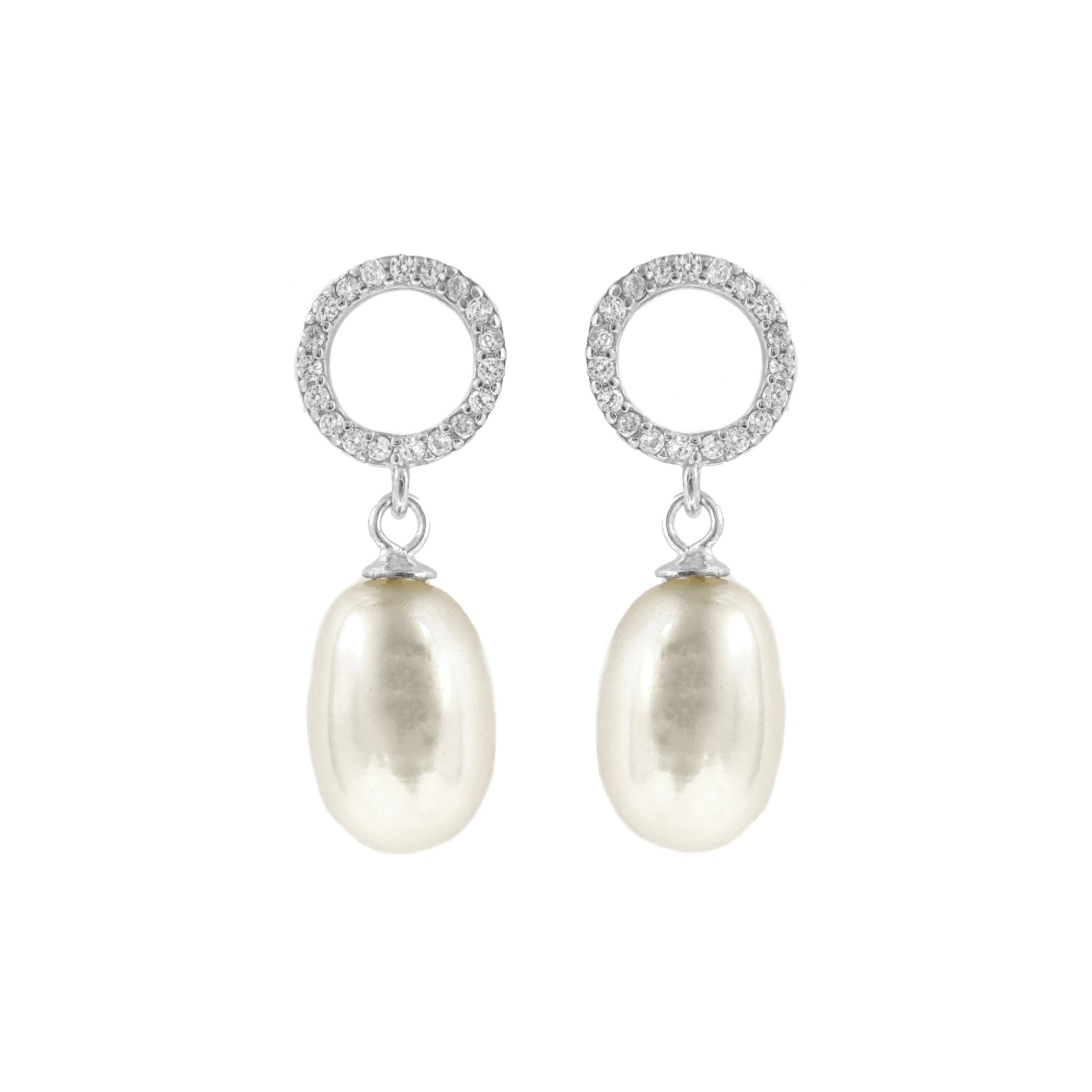 Taşlı Yuvarlak Sallantılı İnci Küpe