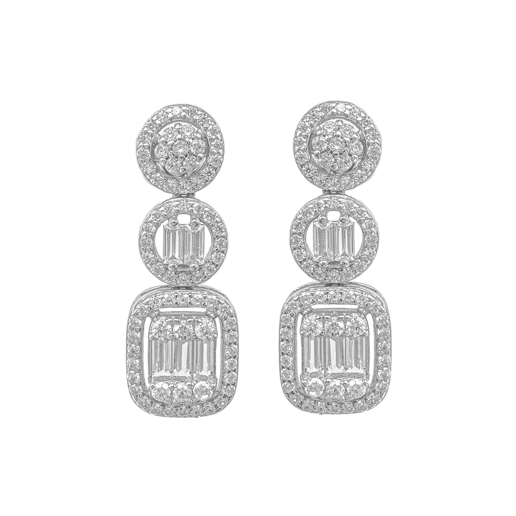 Round Square Shaped Baguette Earrings