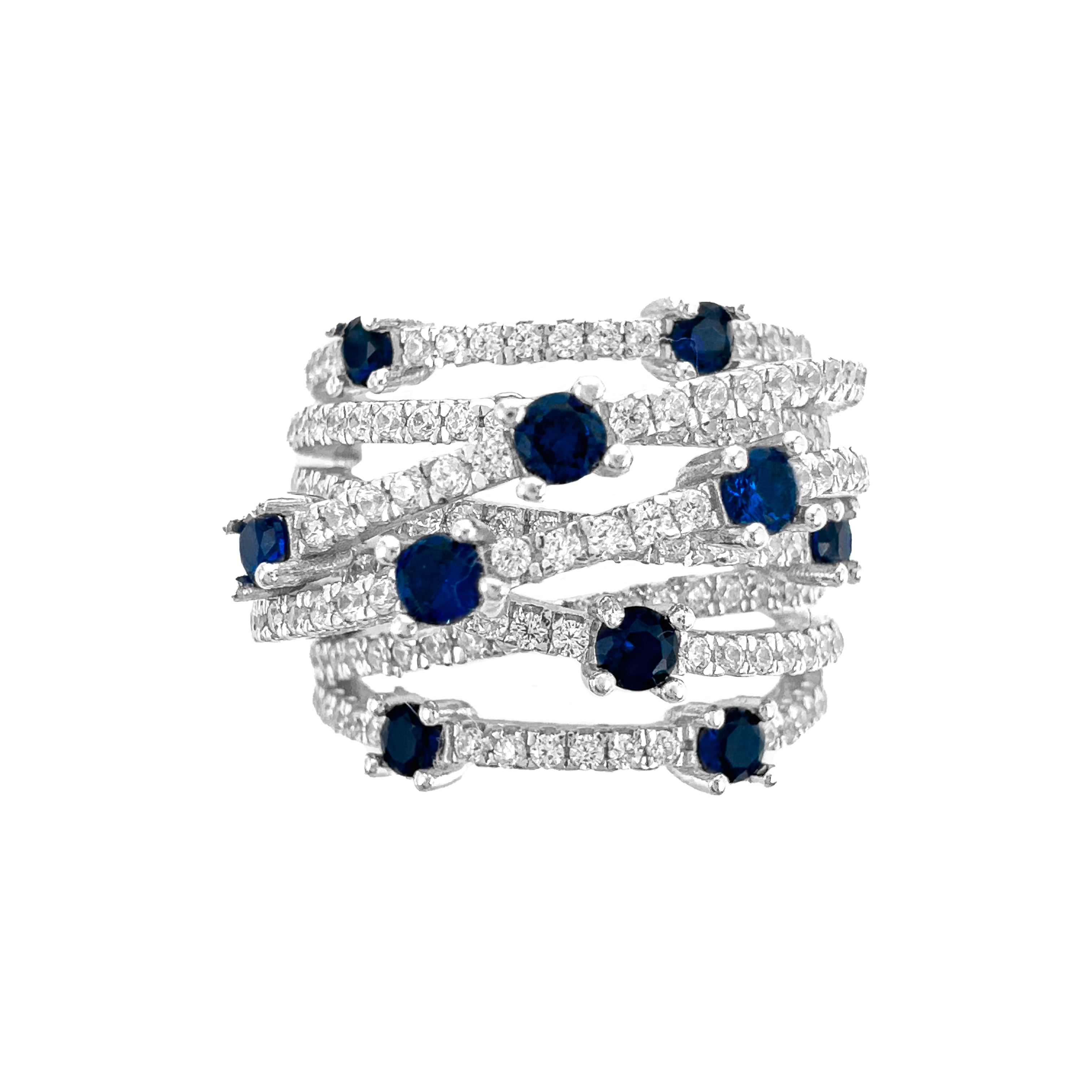 Lacivert Taşlı Çapraz Geçişli Minik Taş Detaylı Yüzük