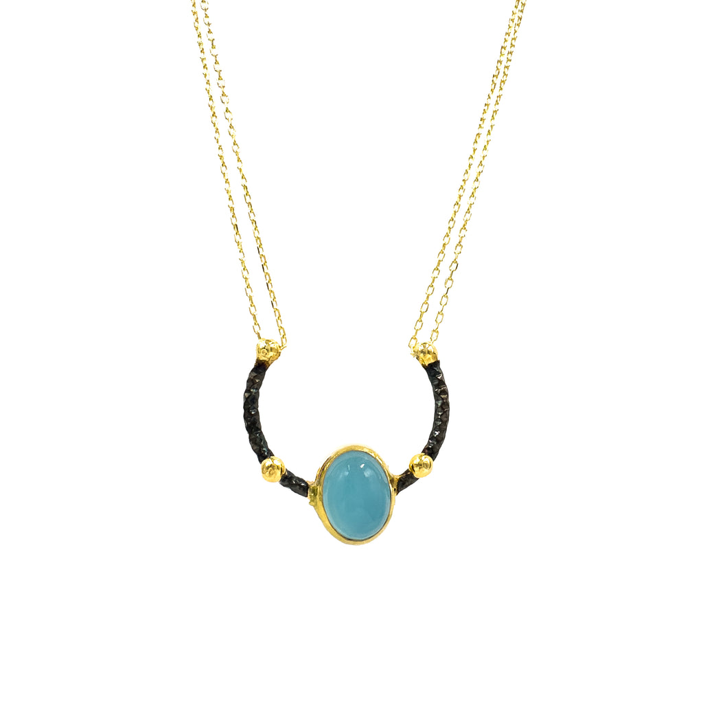 Akuamarin Taşlı Tasarım Nal Kolye