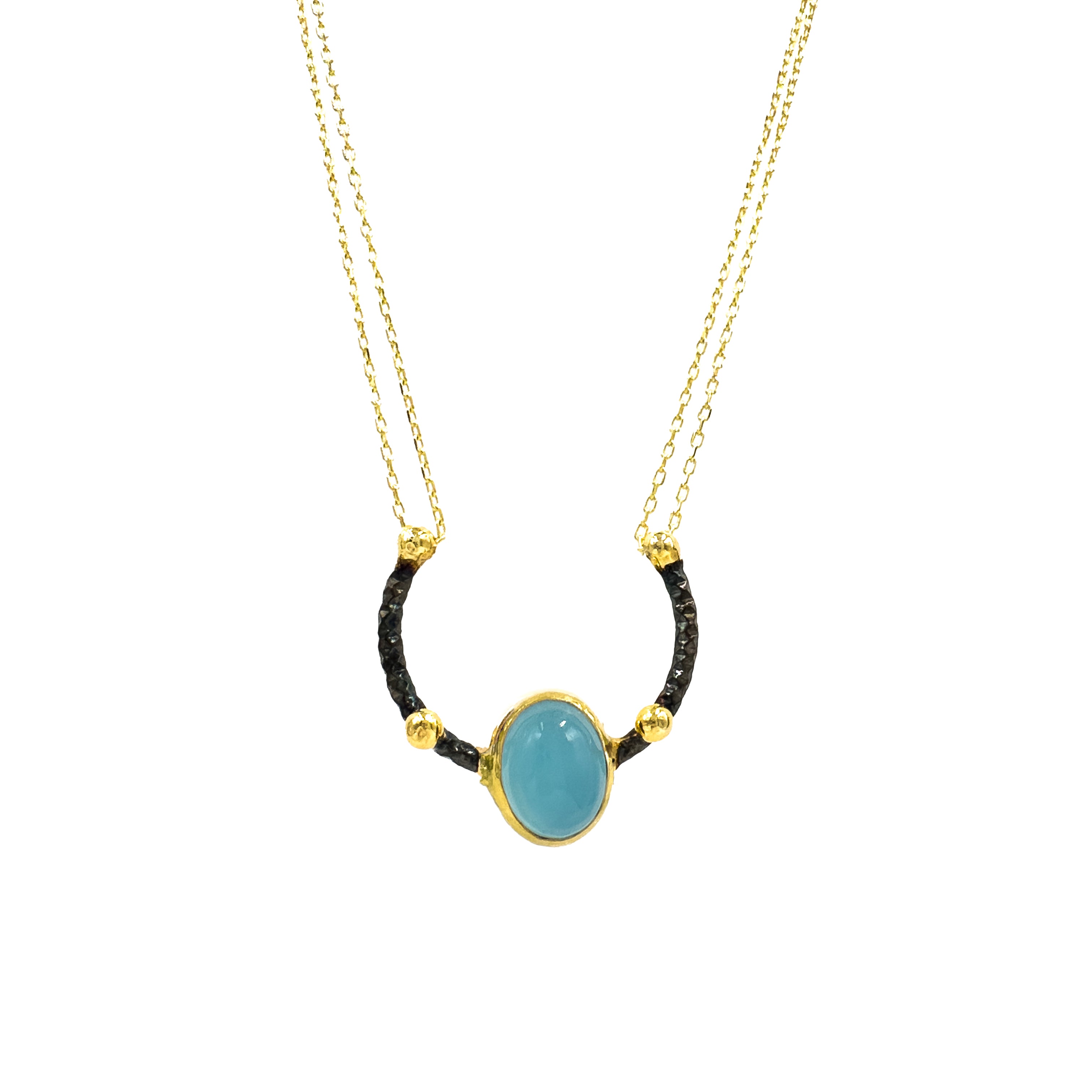 Akuamarin Taşlı Tasarım Nal Kolye