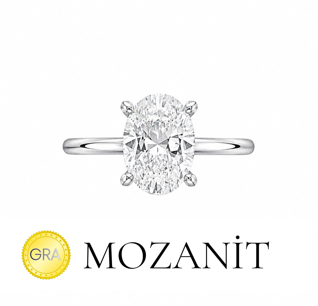 Bir Karat Mozanit Oval Yüzük