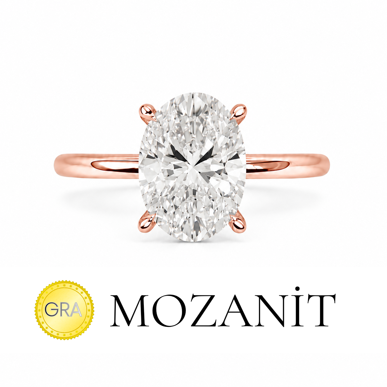 Bir Karat Mozanit Oval Yüzük
