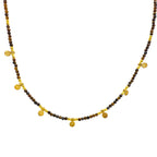 Yuvarlak Plaka Detaylı Kahverengi Doğal Taş Kolye