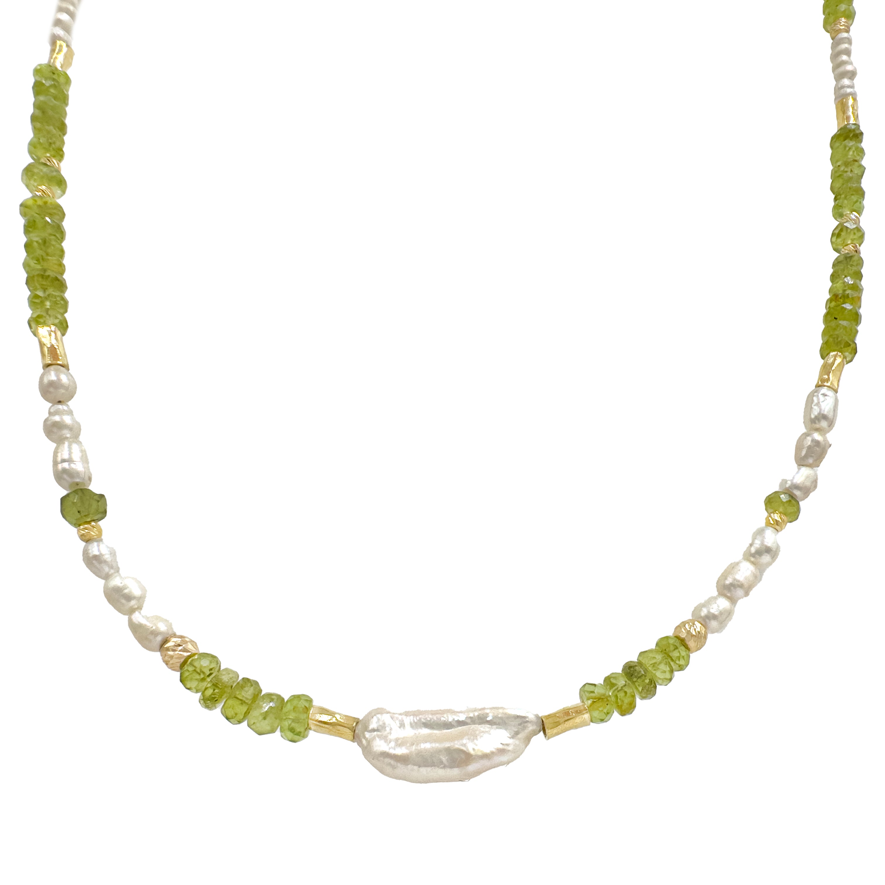 Peridot Taşlı İncili Doğal Taş Kolye