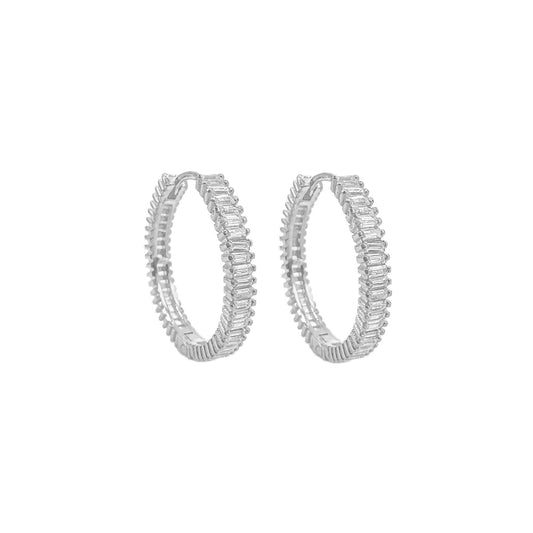 Medium Size Baguette Full Circle Hoop Earrings