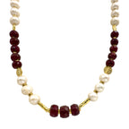 Çubuk Gold Detaylı İnci Yakut Taşlı Kolye