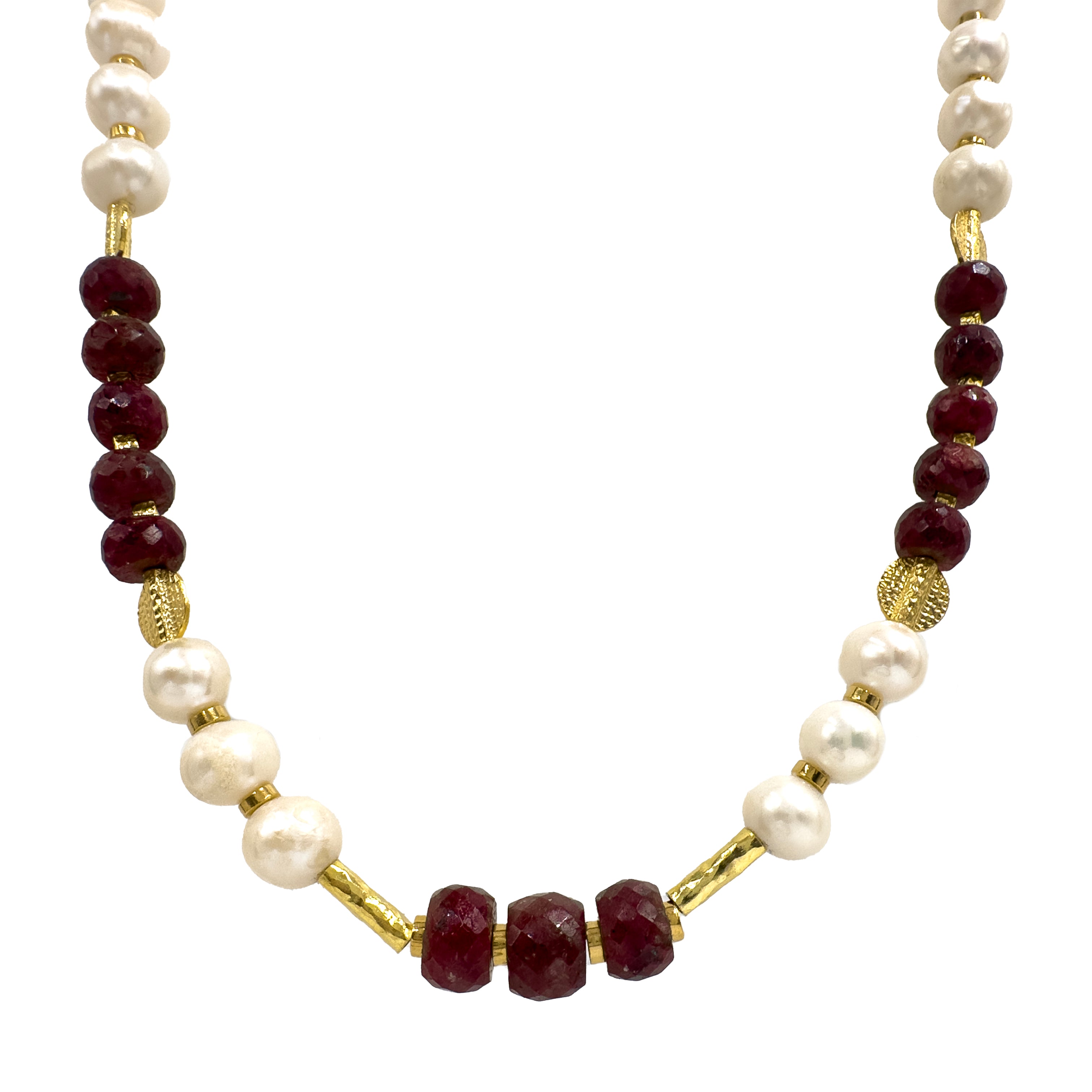 Çubuk Gold Detaylı İnci Yakut Taşlı Kolye