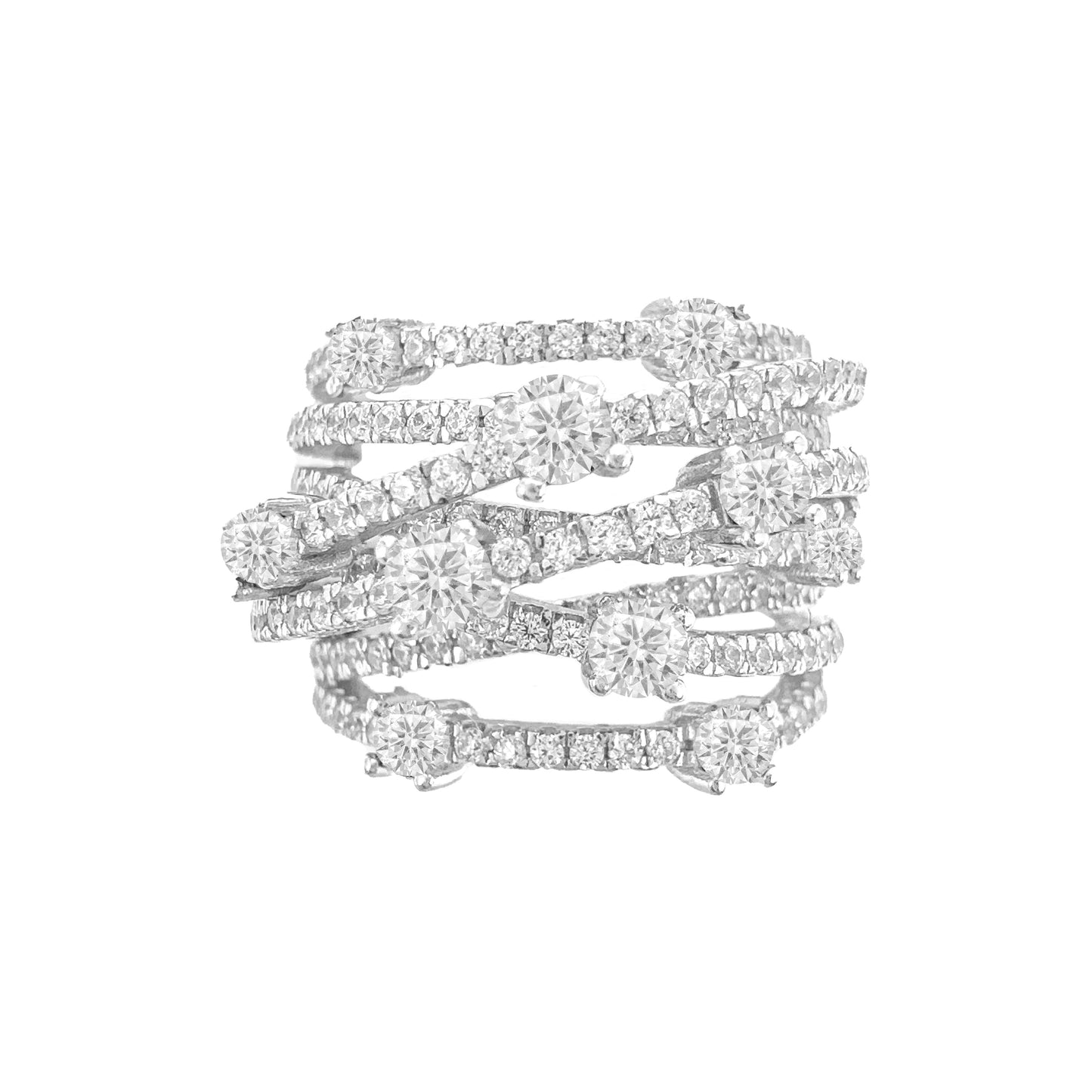 Taşlı Çapraz Geçişli Minik Taş Detaylı Yüzük