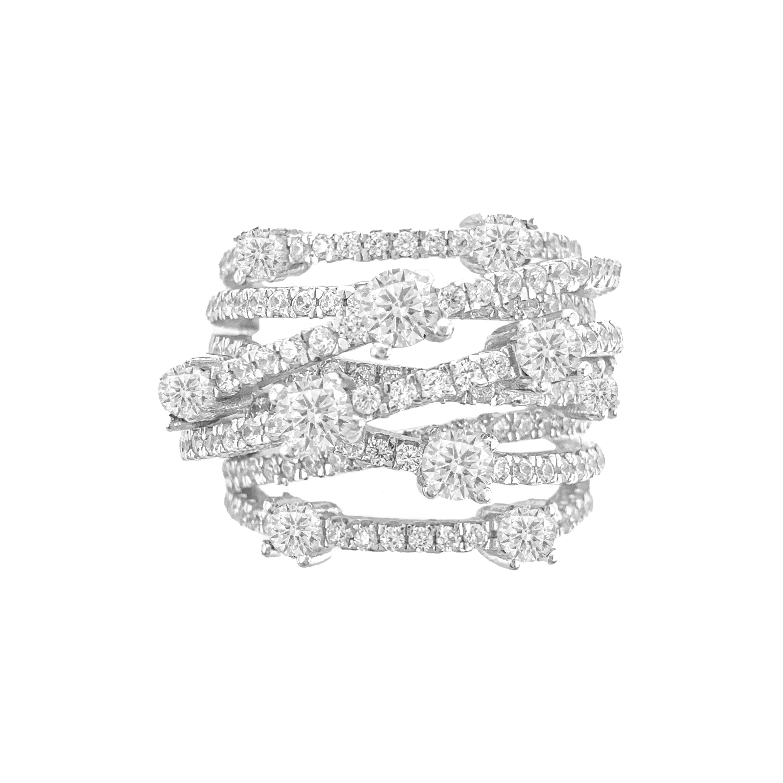 Taşlı Çapraz Geçişli Minik Taş Detaylı Yüzük