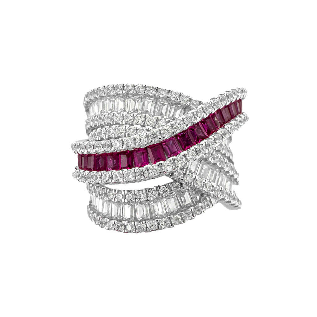 Fuşya Taşlı Geçişli Renk Detaylı Yüzük