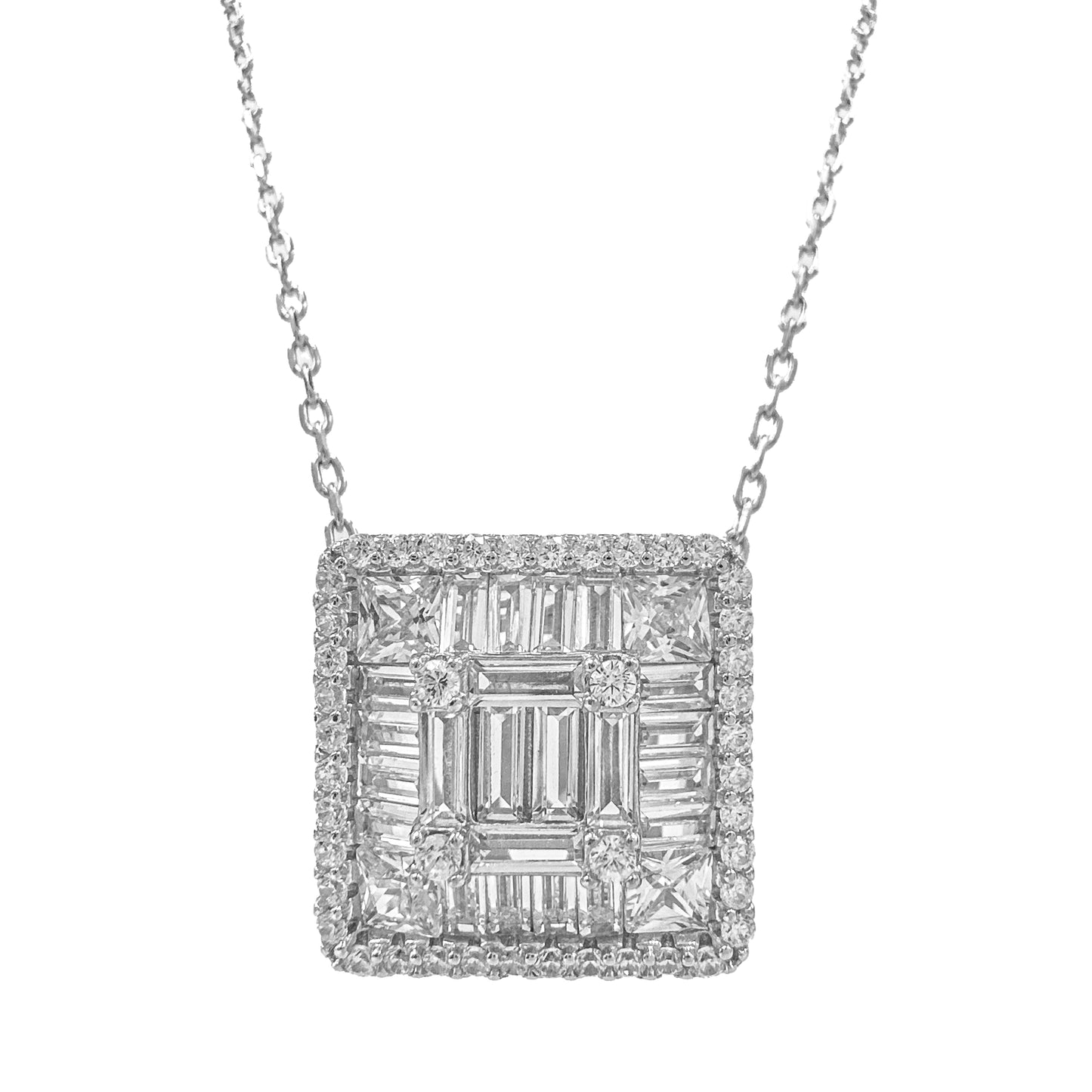 Baguette Stone Square Necklace