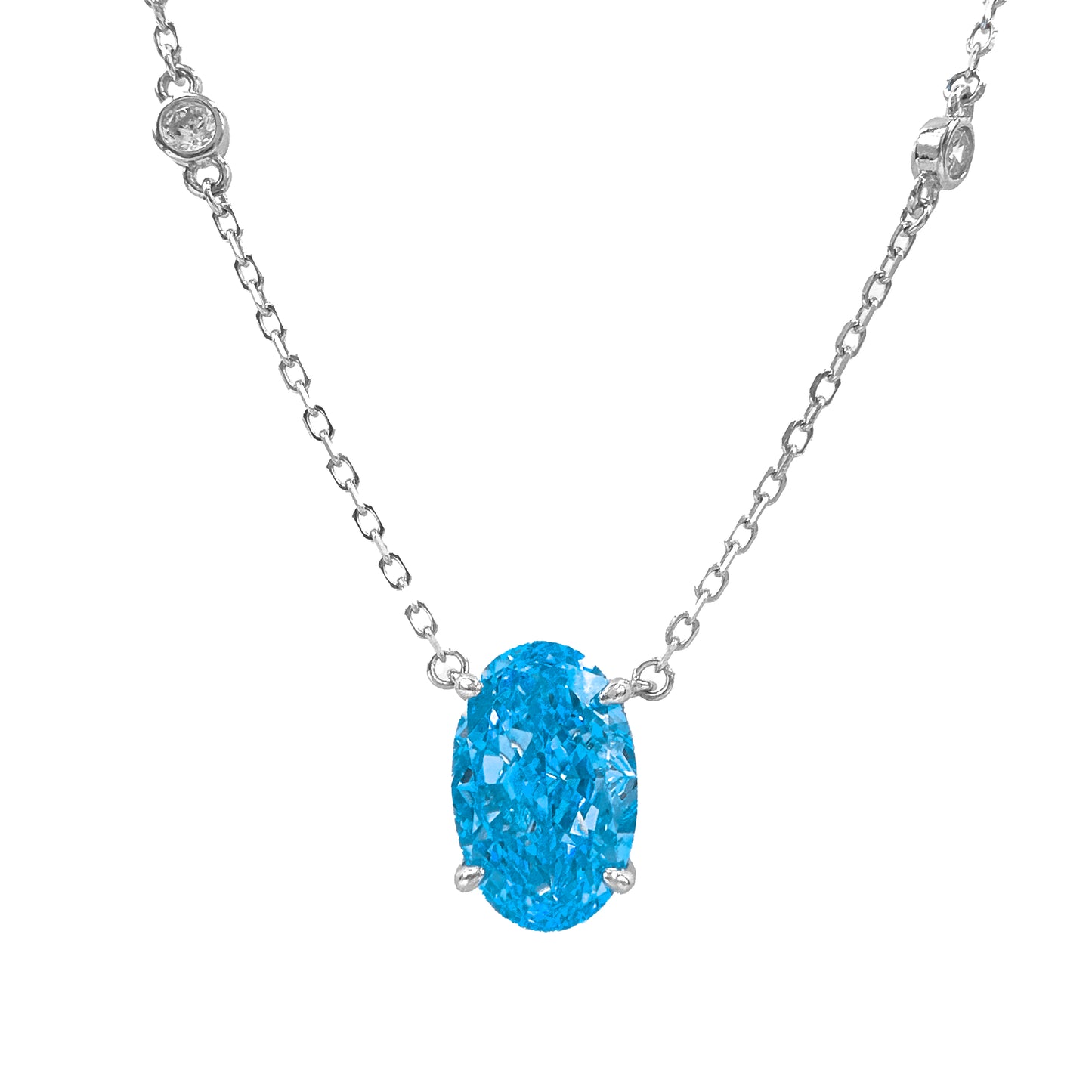 Mavi Ice Cut Taşlı Oval Kesim Kolye