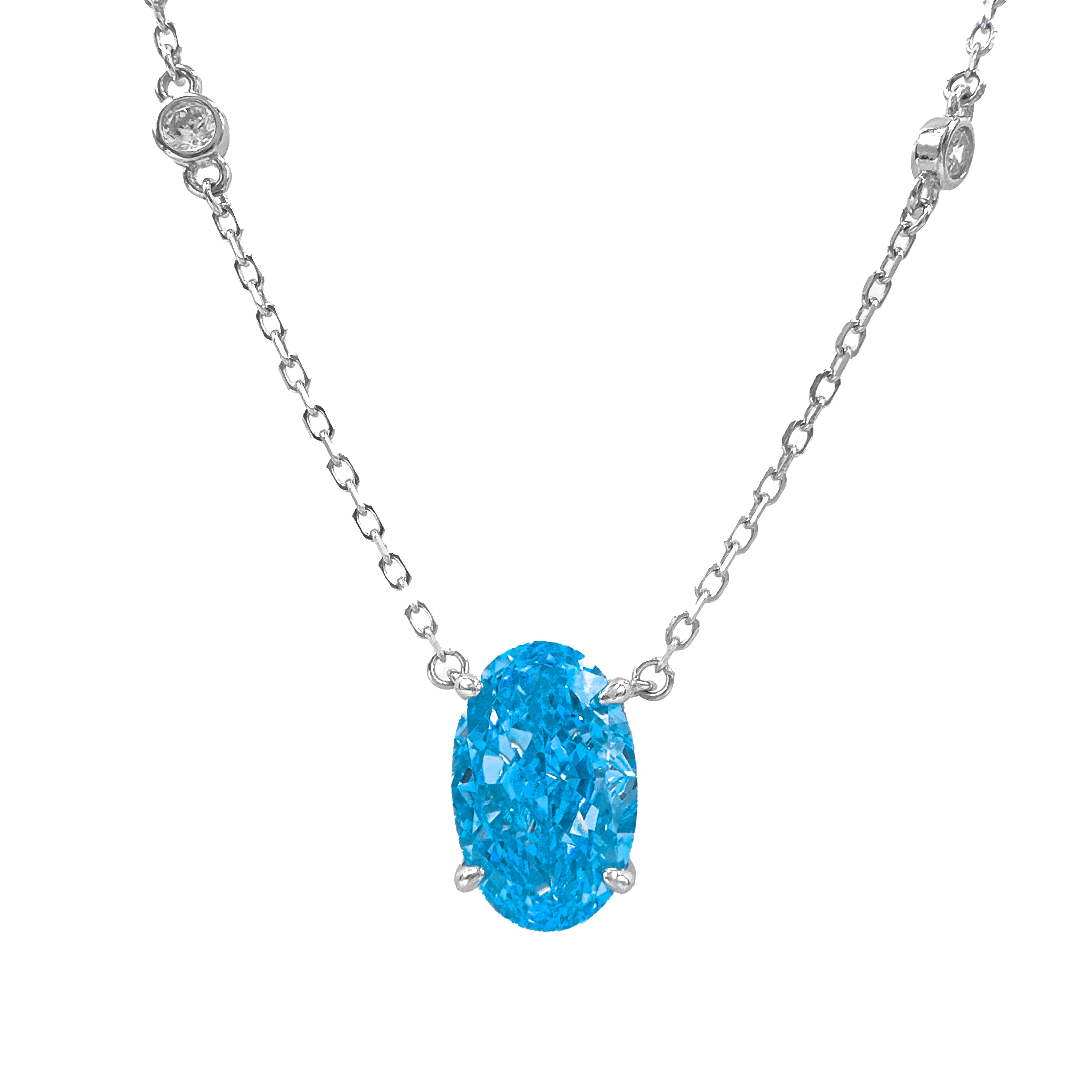 Mavi Ice Cut Taşlı Oval Kesim Kolye