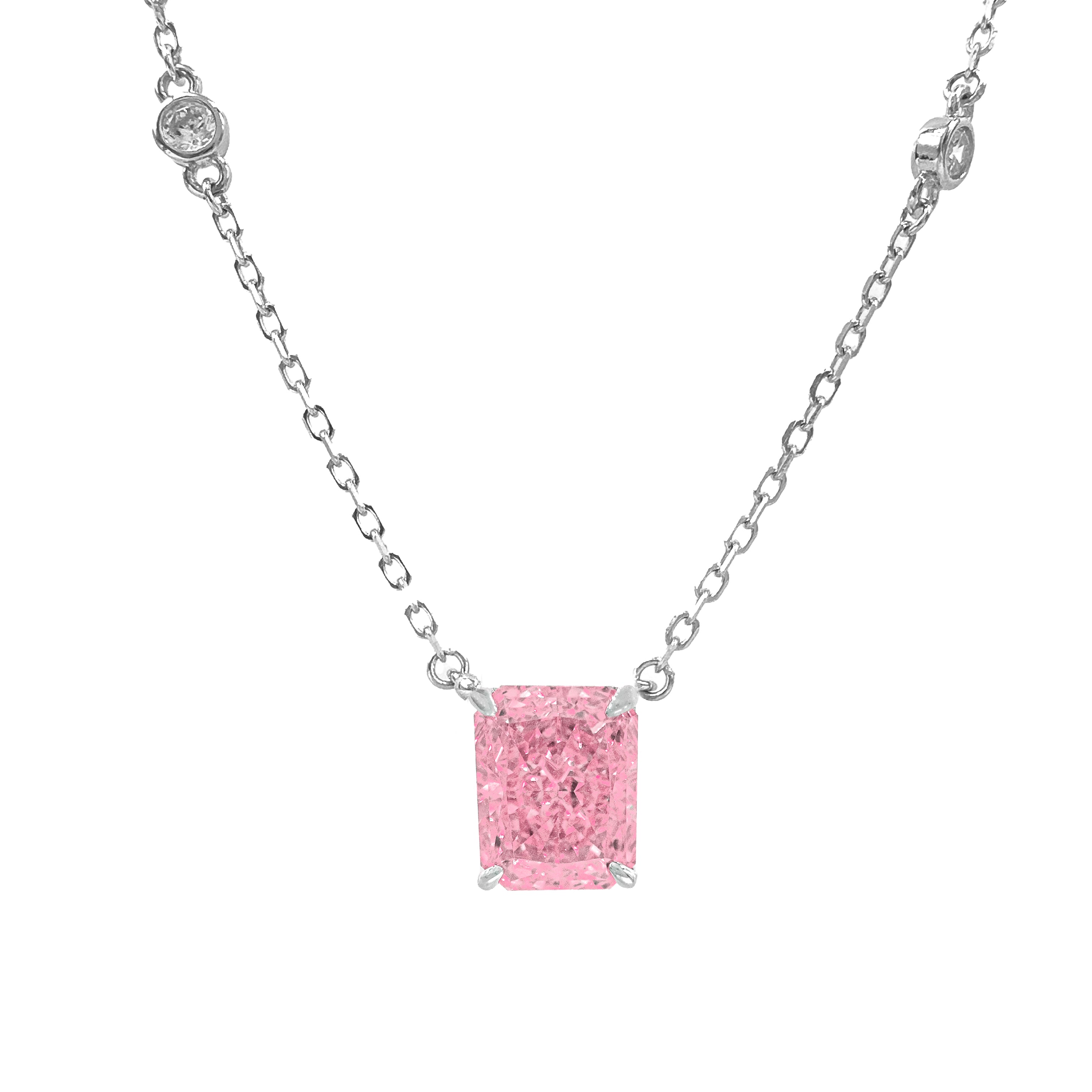 Pembe Ice Cut Taşlı Kare Kesim Kolye