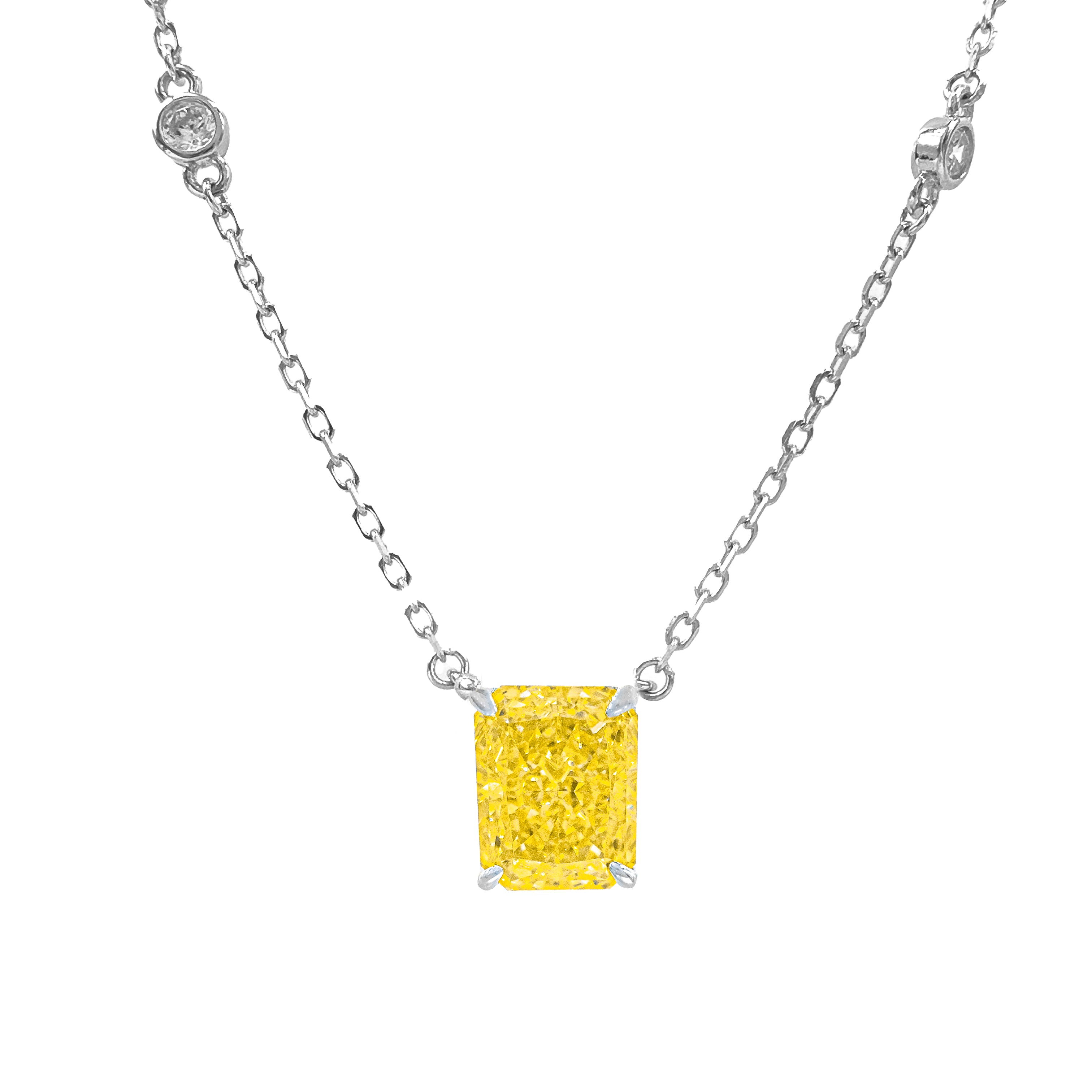 Sarı Ice Cut Taşlı Kare Kesim Kolye