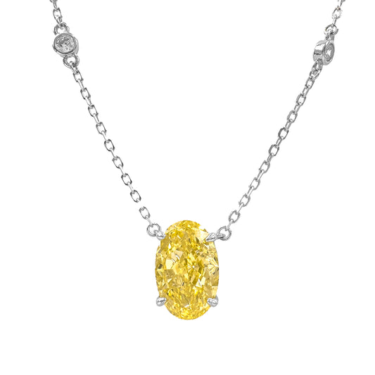 Sarı Ice Cut Taşlı Oval Kesim Kolye