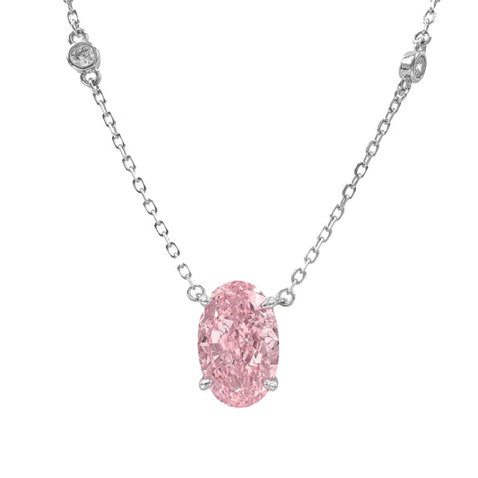 Pembe Ice Cut Taşlı Oval Kesim Kolye