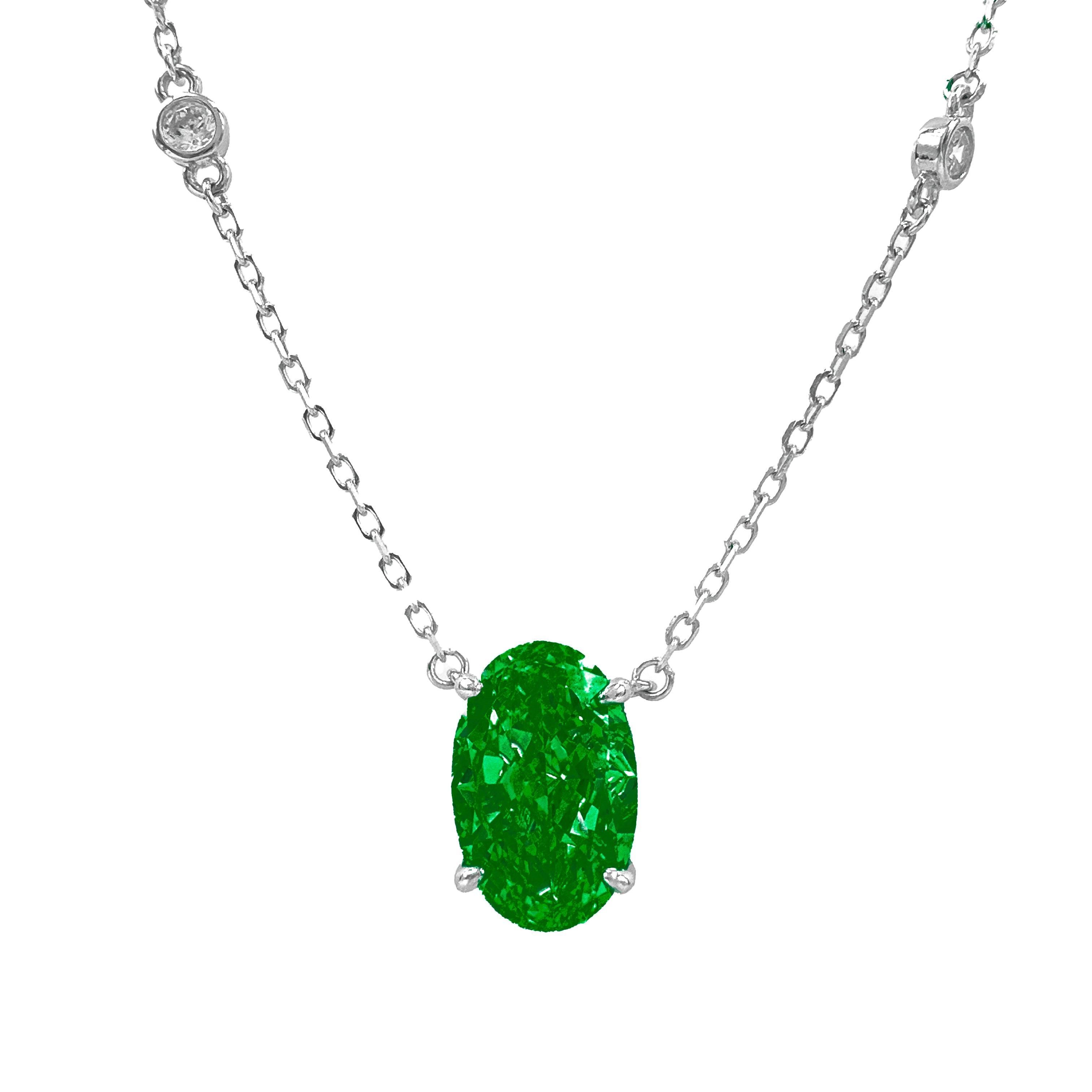 Yeşil Ice Cut Taşlı Oval Kesim Kolye