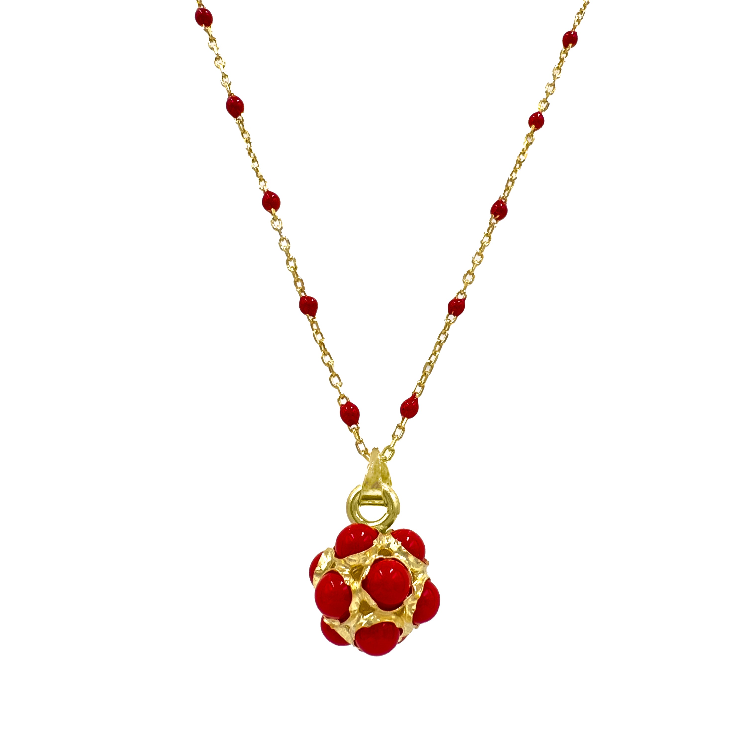 Kırmızı Top Zincirli Nostaljik Kolye