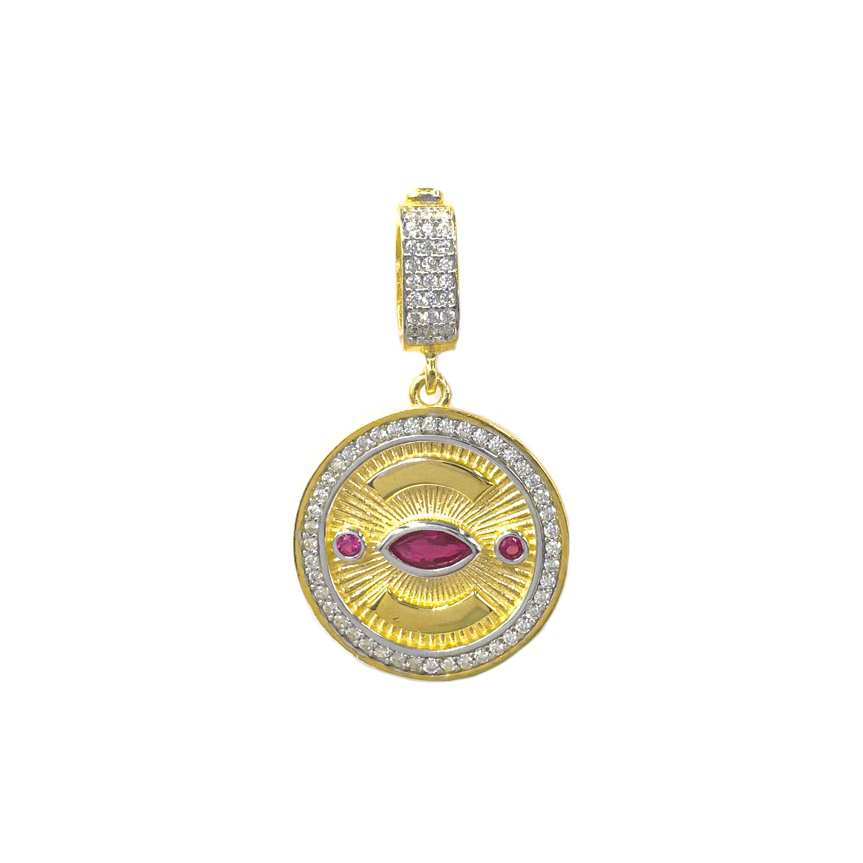 Renkli Taşlı Madalyon Kolye Ucu / Charm