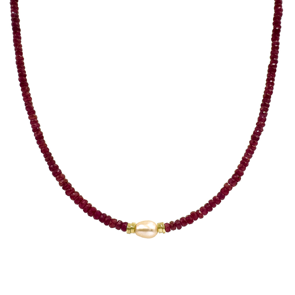 Ortası İncili Yakut Kolye