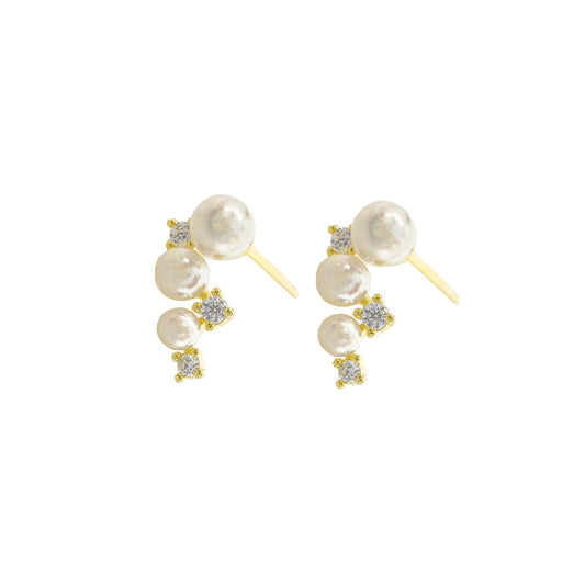 Three Stone Pearl Earrings