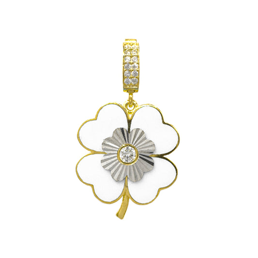 White Enameled Clover Pendant / Charm